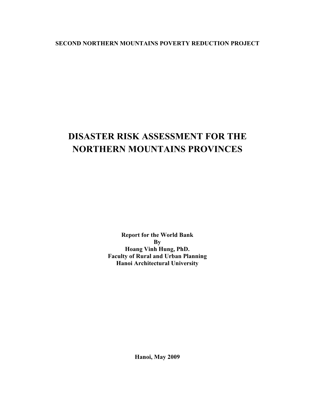 Disaster Risk Assessment for the Northern Mountains Provinces