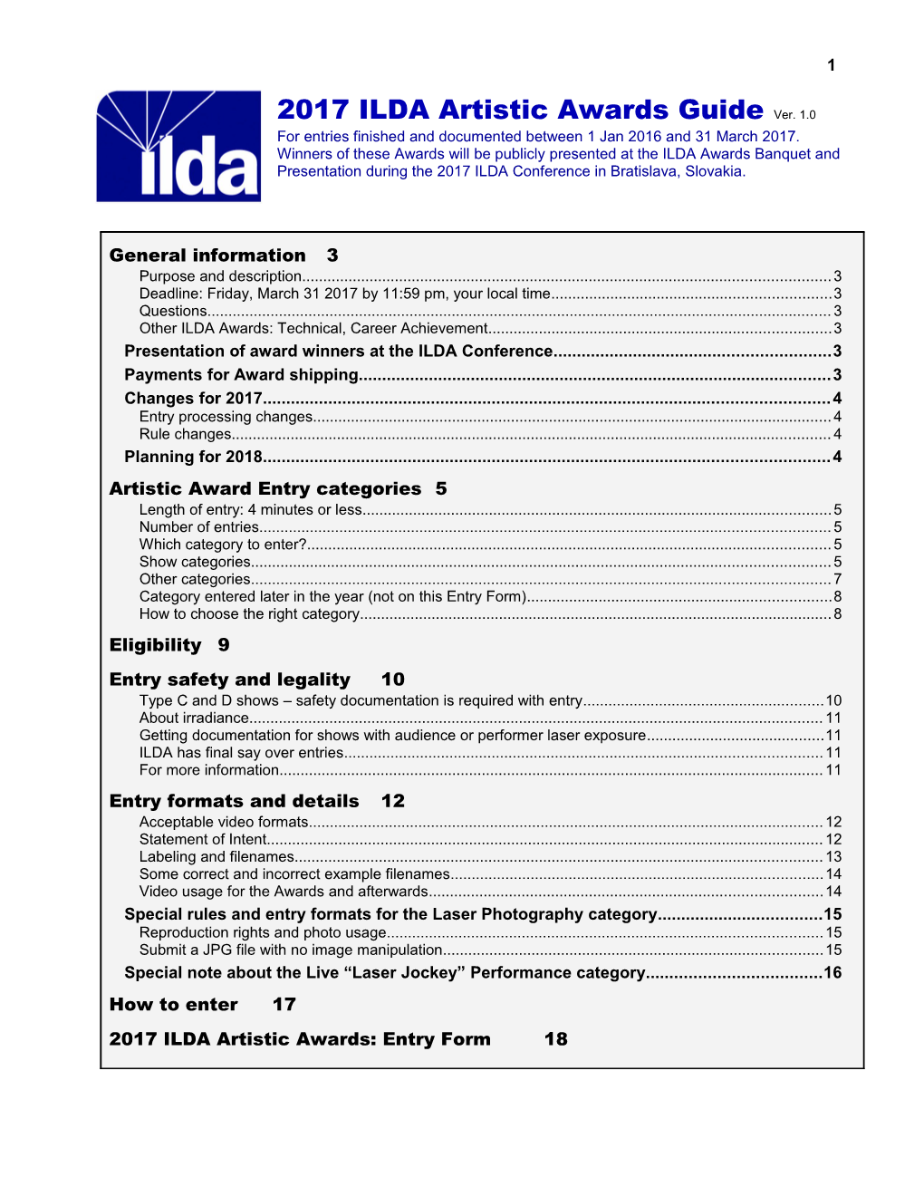 ILDA Artistic Awards - Rules and Entry Form