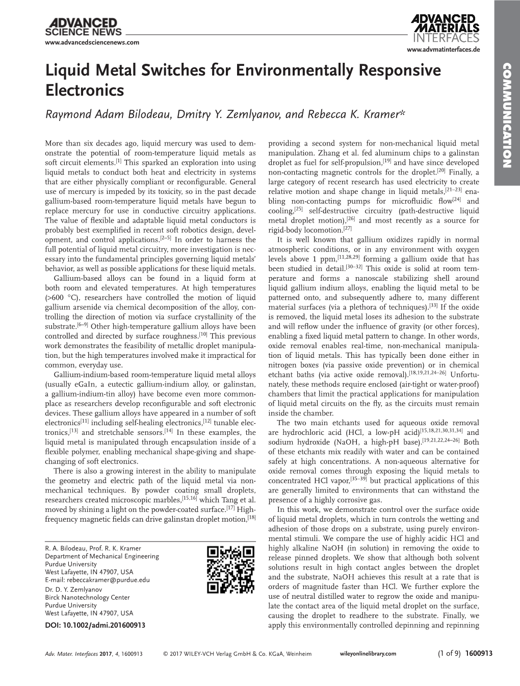 Liquid Metal Switches for Environmentally Responsive Responsive Environmentally for Metal Switches Liquid Controlled and Directed by Surface Roughness