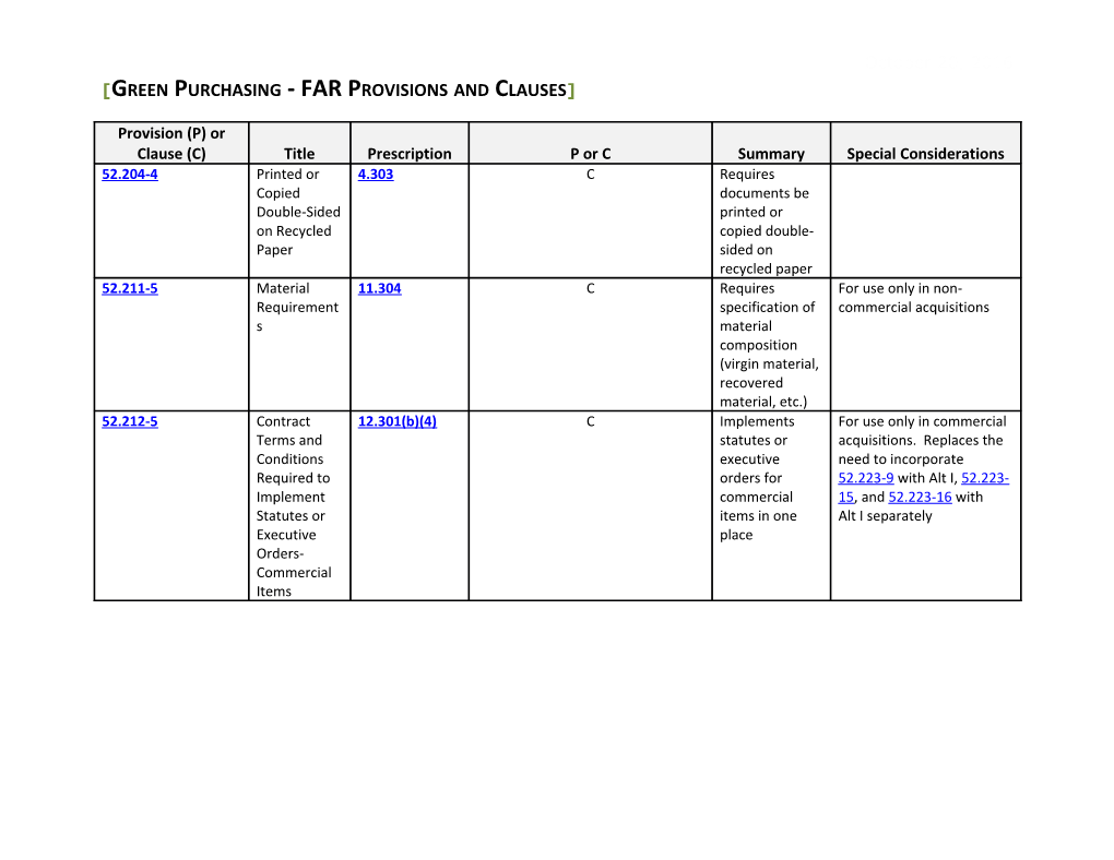 Green Purchasing - FAR Provisions and Clauses