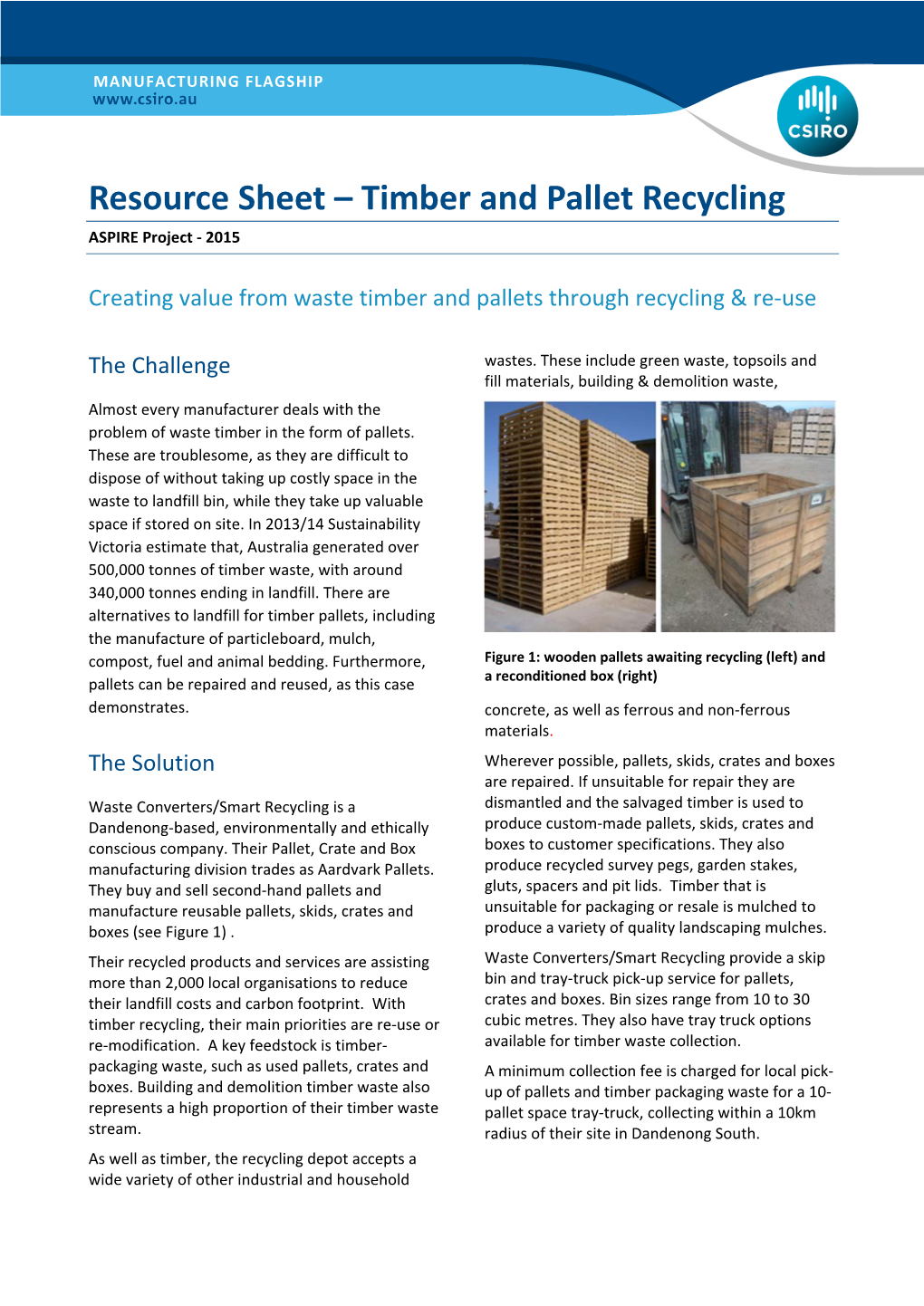 Timber and Pallet Recycling ASPIRE Project ‐ 2015