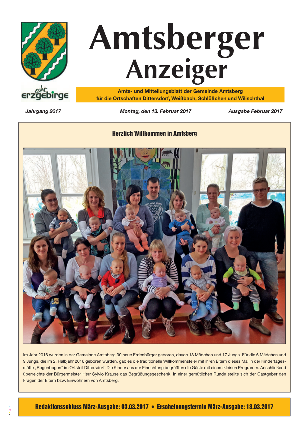 Anzeiger Amts- Und Mitteilungsblatt Der Gemeinde Amtsberg Für Die Ortschaften Dittersdorf, Weißbach, Schlößchen Und Wilischthal