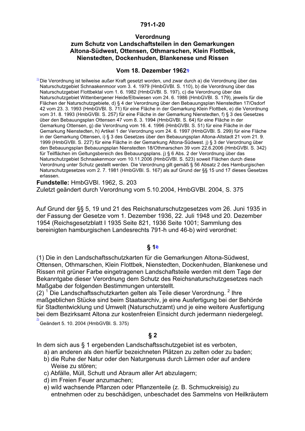 791-1-20 Verordnung Zum Schutz Von Landschaftsteilen In