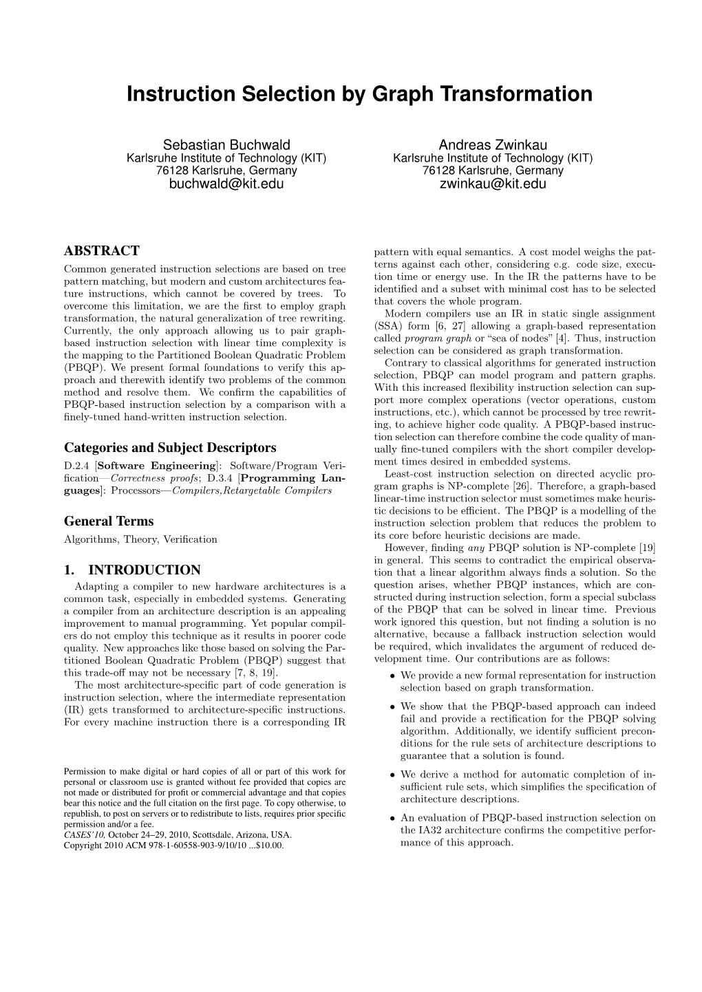 Instruction Selection by Graph Transformation