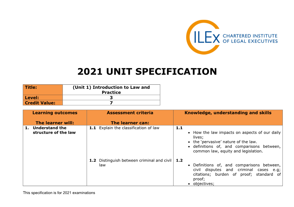 2021 Unit Specification