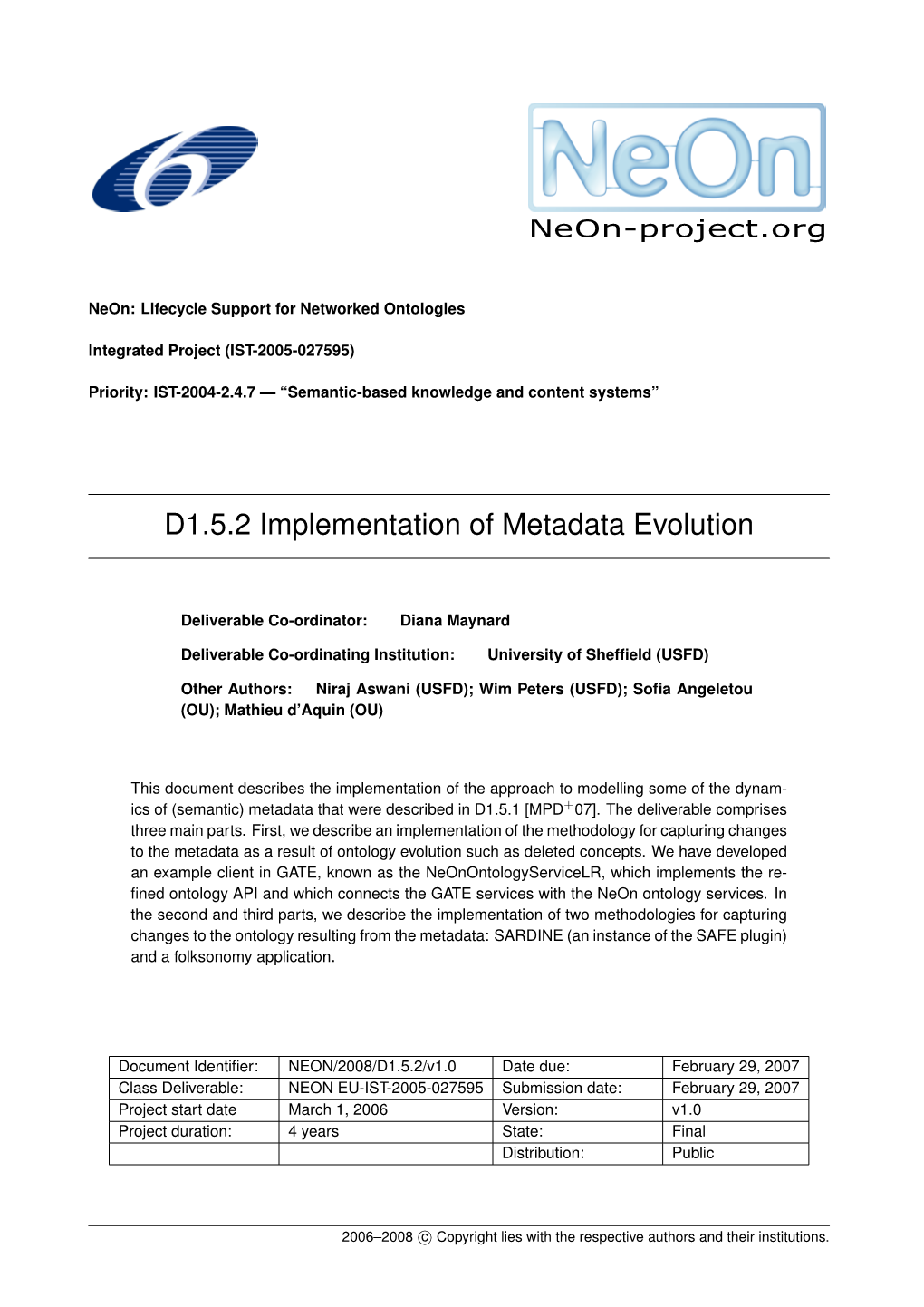 D1.5.2 Implementation of Metadata Evolution