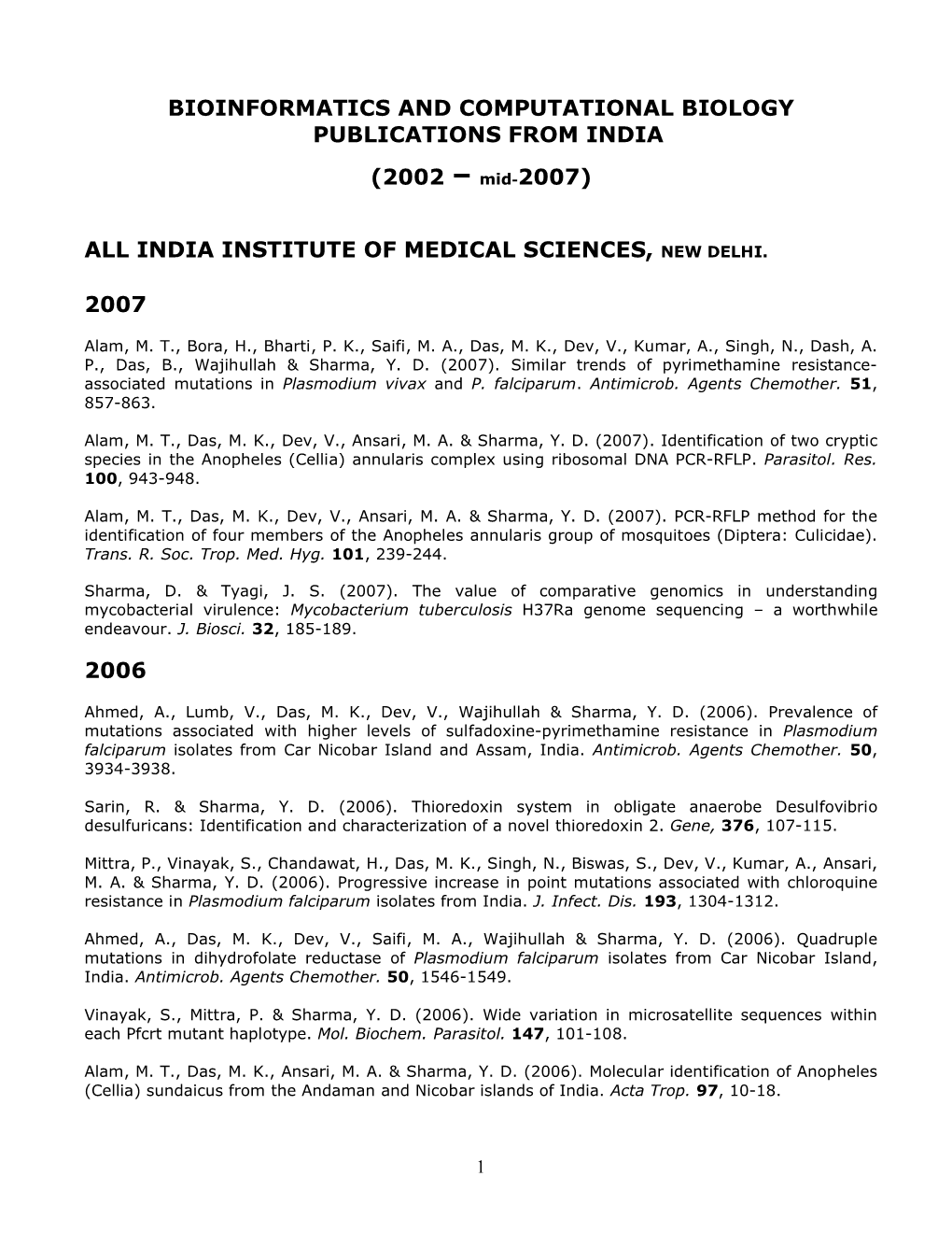 Bioinformatics and Computational Biology Publications from India