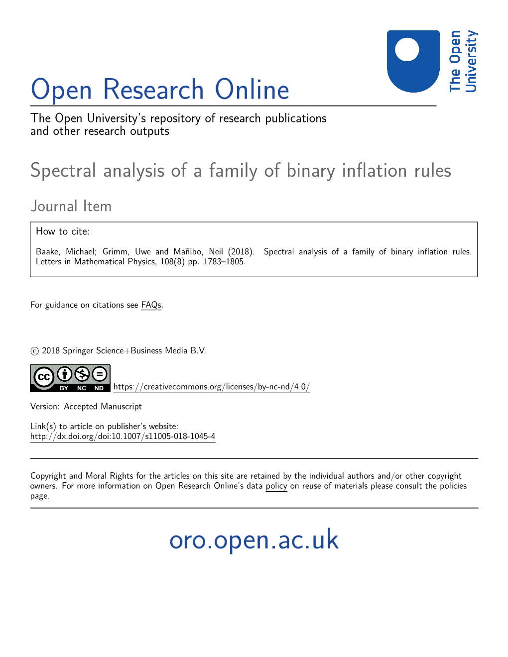 Spectral Analysis of a Family of Binary Inflation Rules