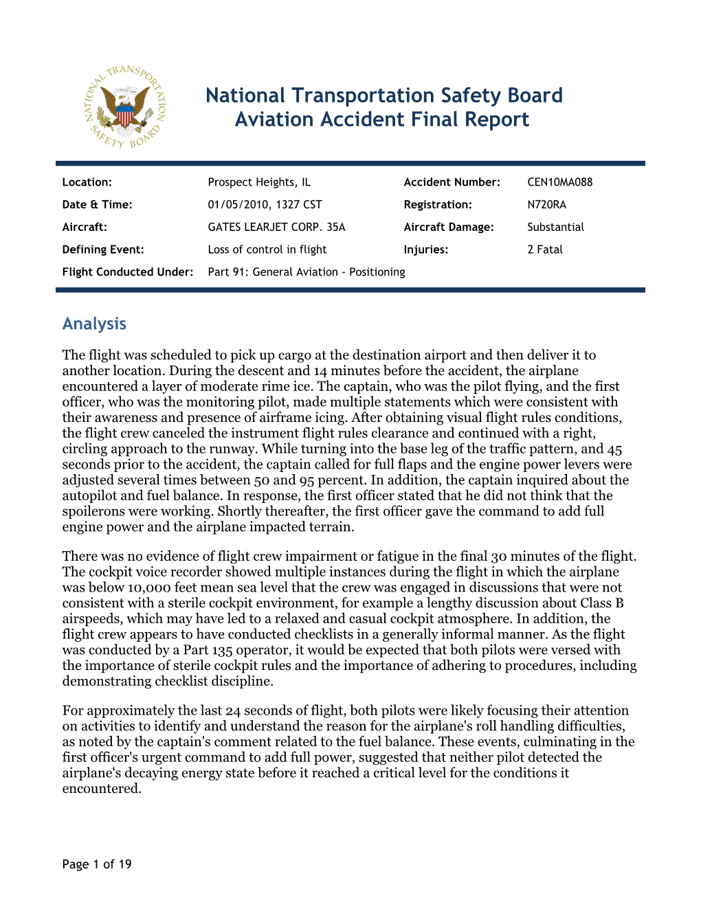 National Transportation Safety Board Aviation Accident Final Report