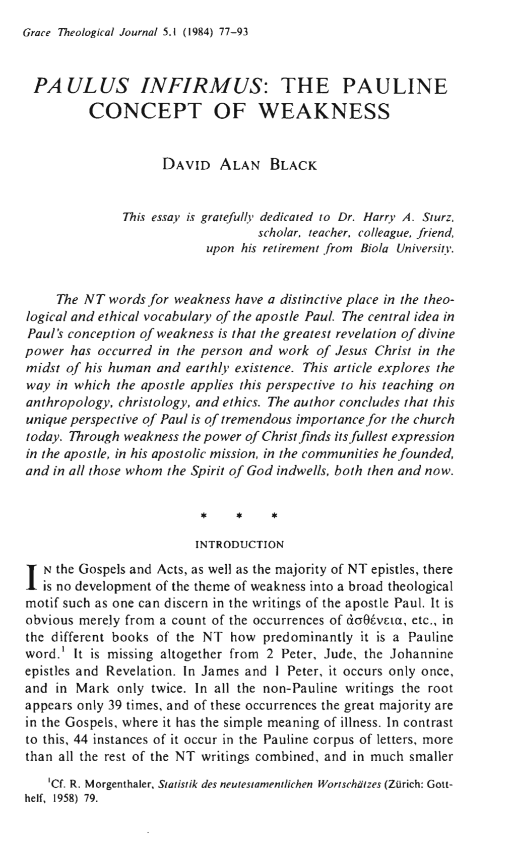 Paulus Infirm Us: the Pauline Concept of Weakness