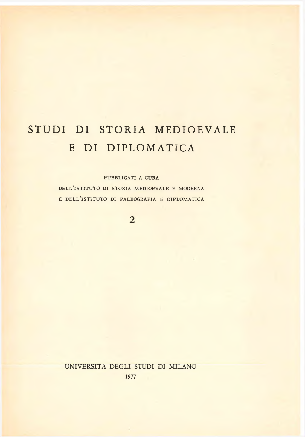 Studi Di Storia Medioevale E Di Diplomatica