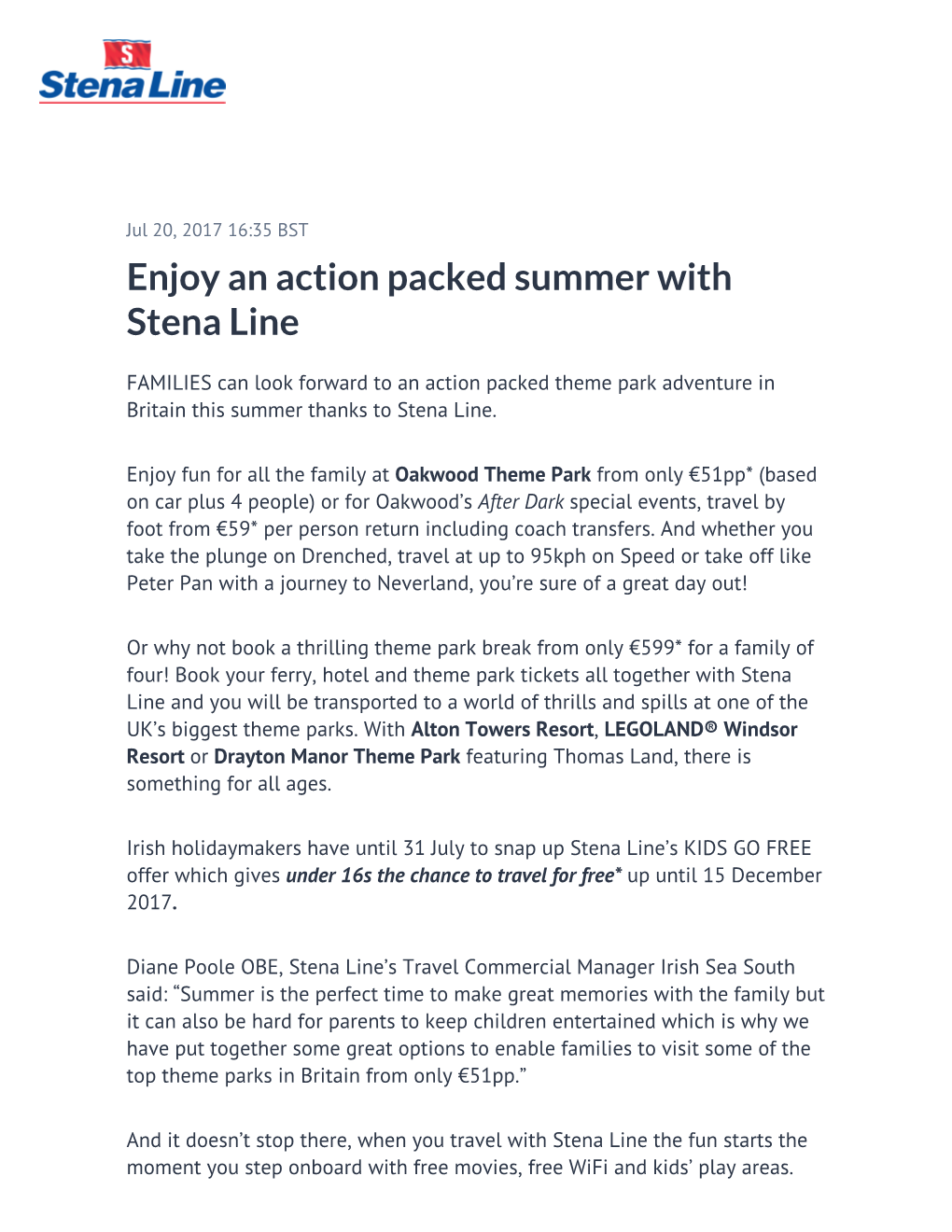 Enjoy an Action Packed Summer with Stena Line