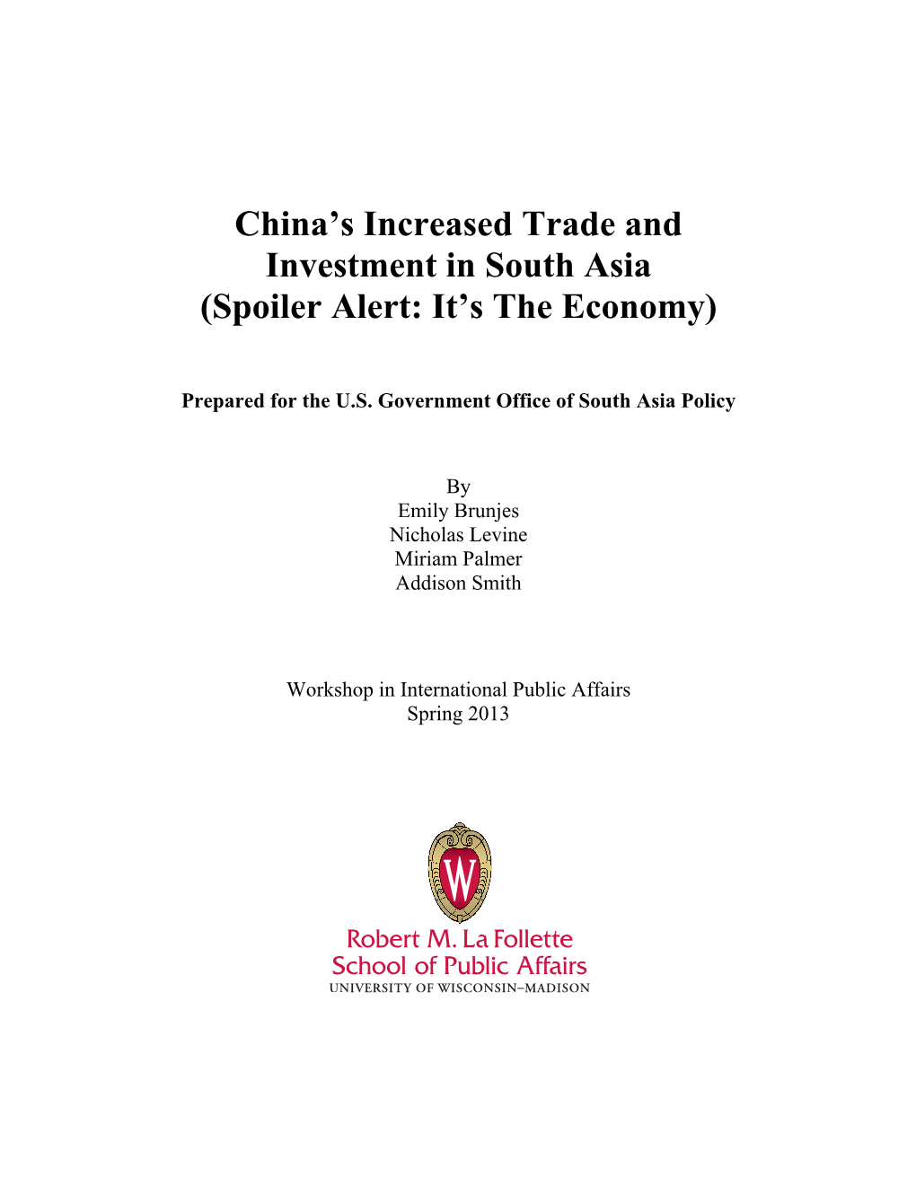 China's Increased Trade and Investment in South Asia (Spoiler