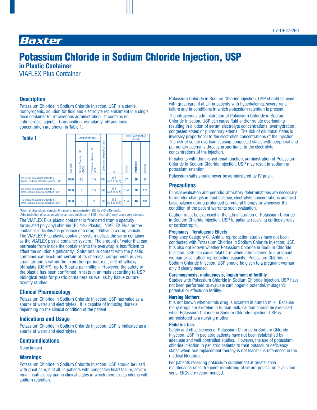 Potassium Chloride in Sodium Chloride Injection, USP in Plastic Container VIAFLEX Plus Container