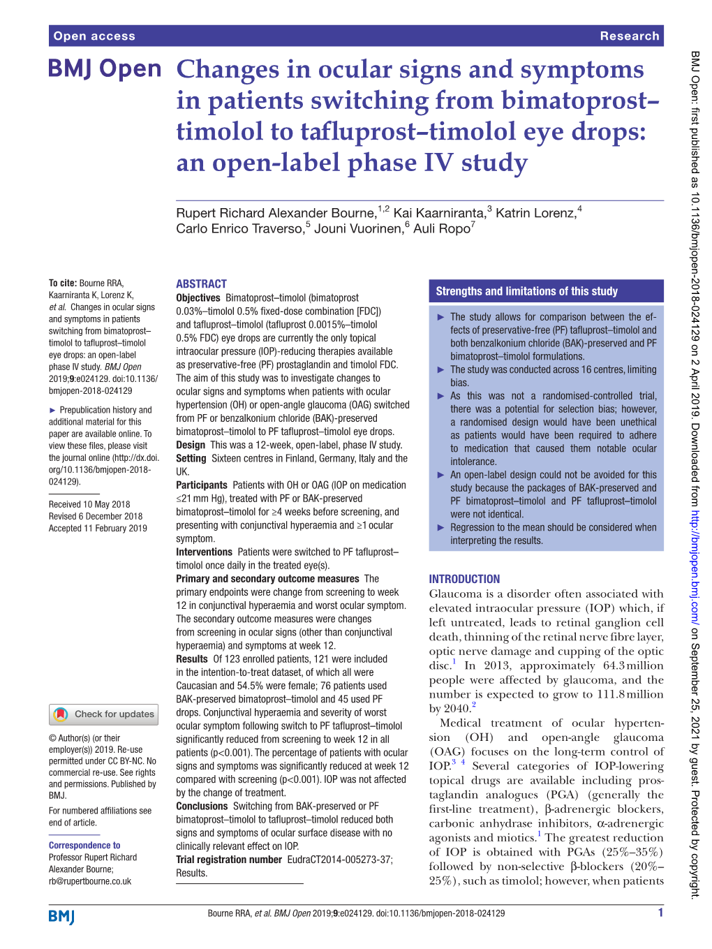 Anges in Ocular Signs and Symptoms in Patients Switching from Bimatoprost– Timolol to Tafluprost–Timolol Eye Drops: an Open-Label Phase IV Study