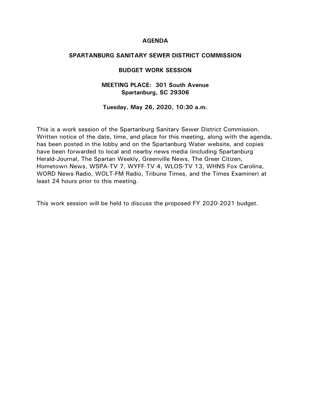 Agenda Spartanburg Sanitary Sewer District Commission