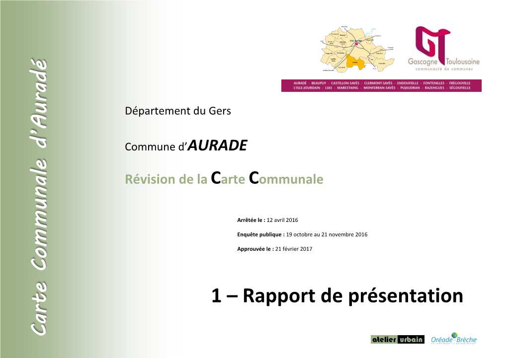 Carte C Ommunale D'auradé 1 – Rapport De Présentation