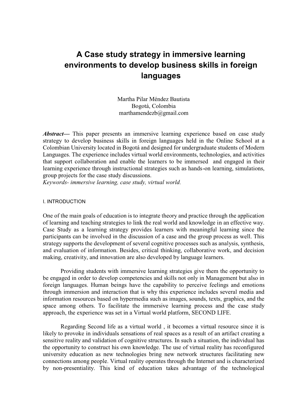 A Case Study Strategy in Immersive Learning Environments to Develop Business Skills in Foreign Languages