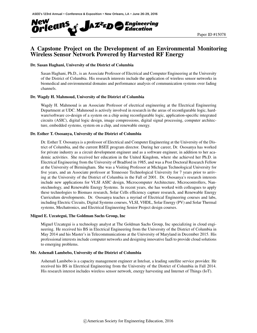 A Capstone Project on the Development of an Environmental Monitoring Wireless Sensor Network Powered by Harvested RF Energy