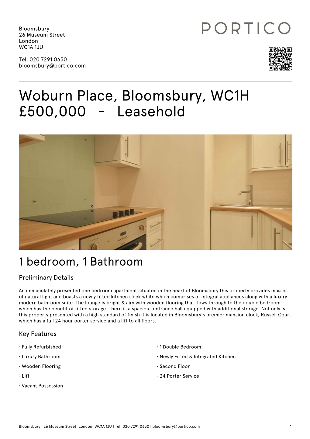 Woburn Place, Bloomsbury, WC1H £500,000