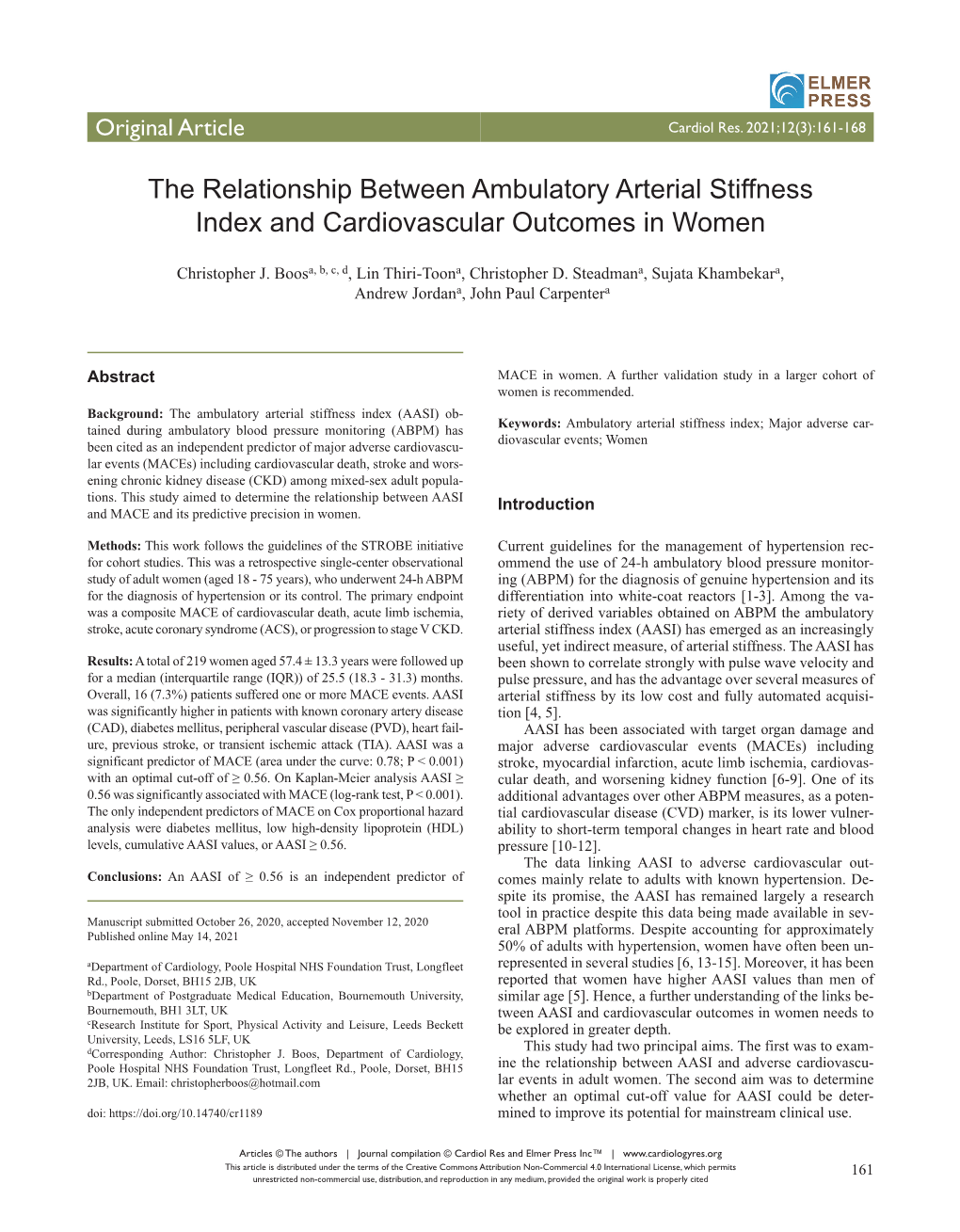 The Relationship Between Ambulatory Arterial Stiffness Index and Cardiovascular Outcomes in Women