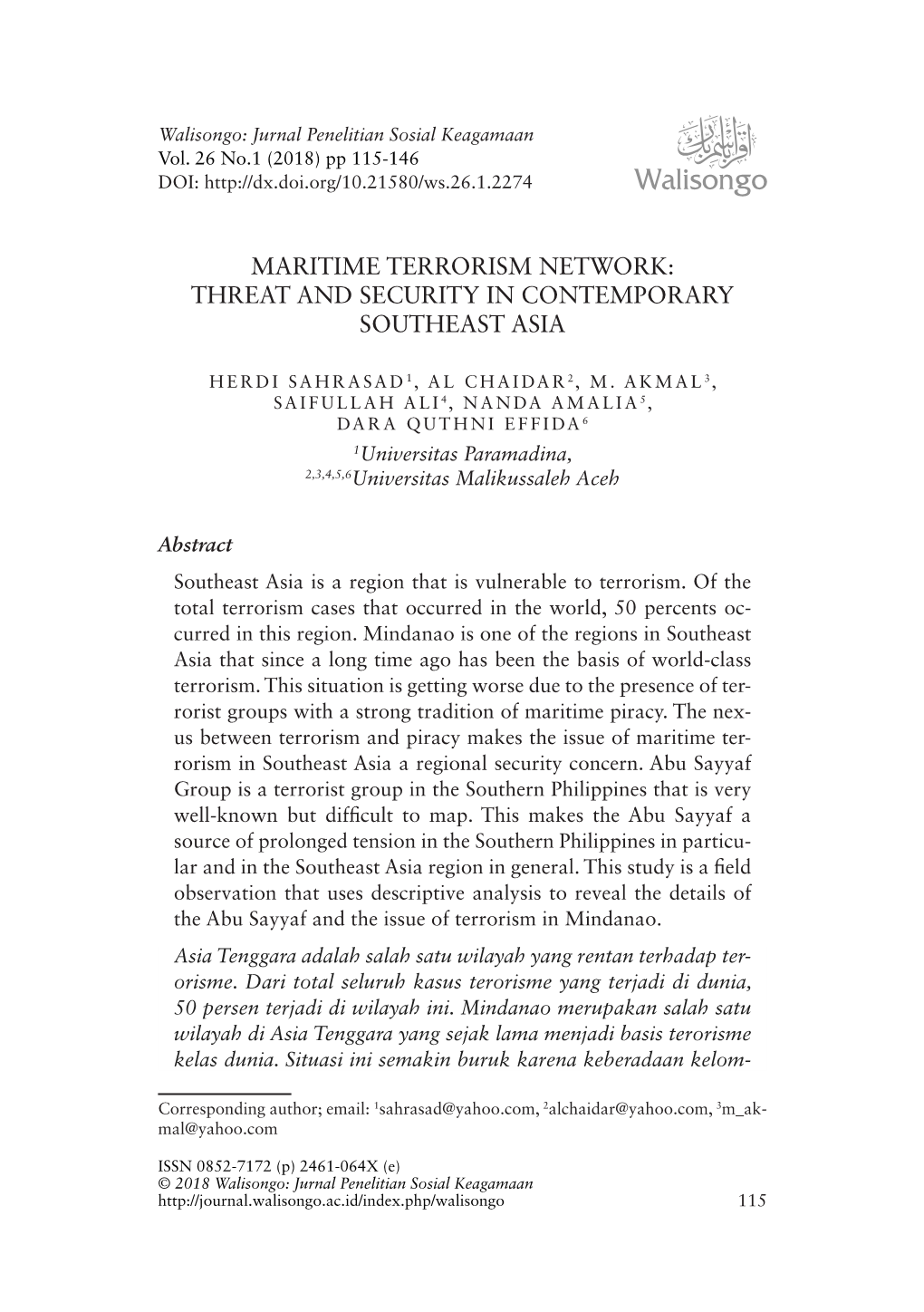 Maritime Terrorism Network: Threat and Security in Contemporary Southeast Asia