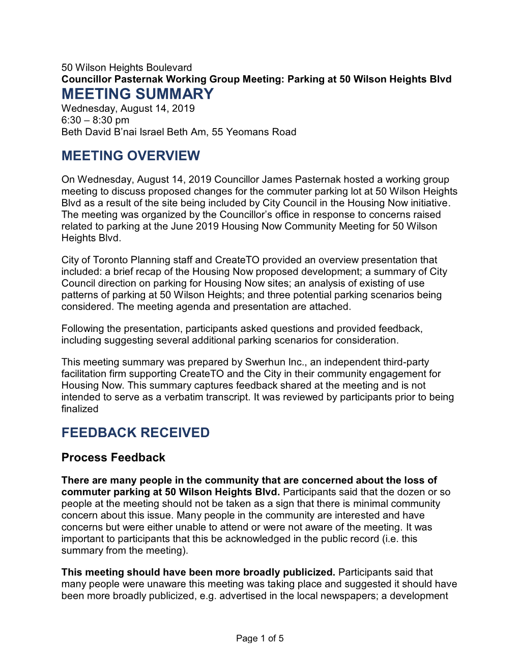 Final Parking Working Group Summary