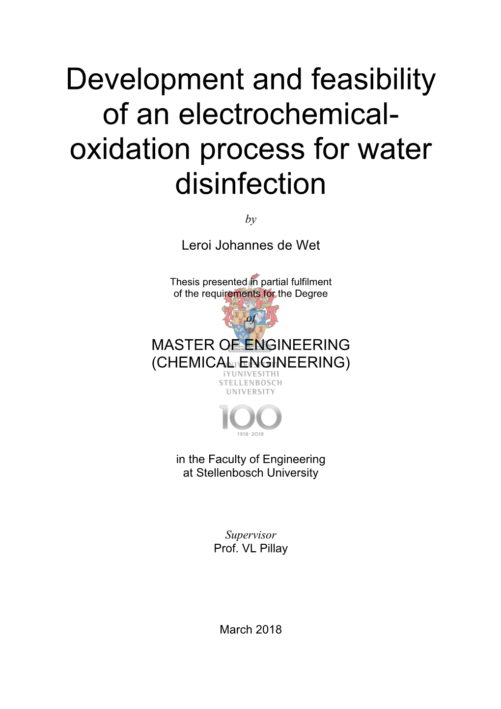 Development and Feasibility of an Electrochemical- Oxidation Process for Water Disinfection