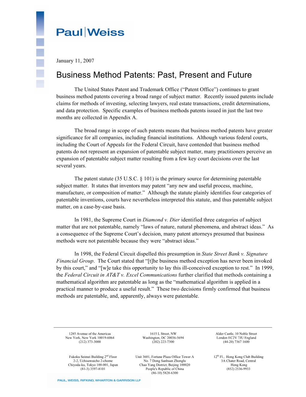 Business Method Patents: Past, Present and Future