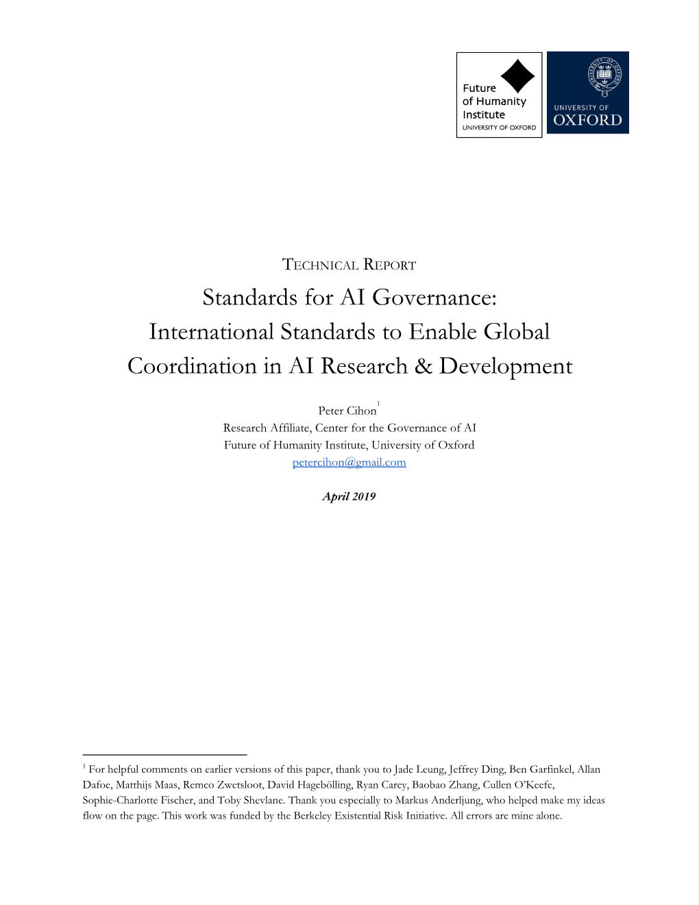 Standards for AI Governance: International Standards to Enable Global Coordination in AI Research & Development