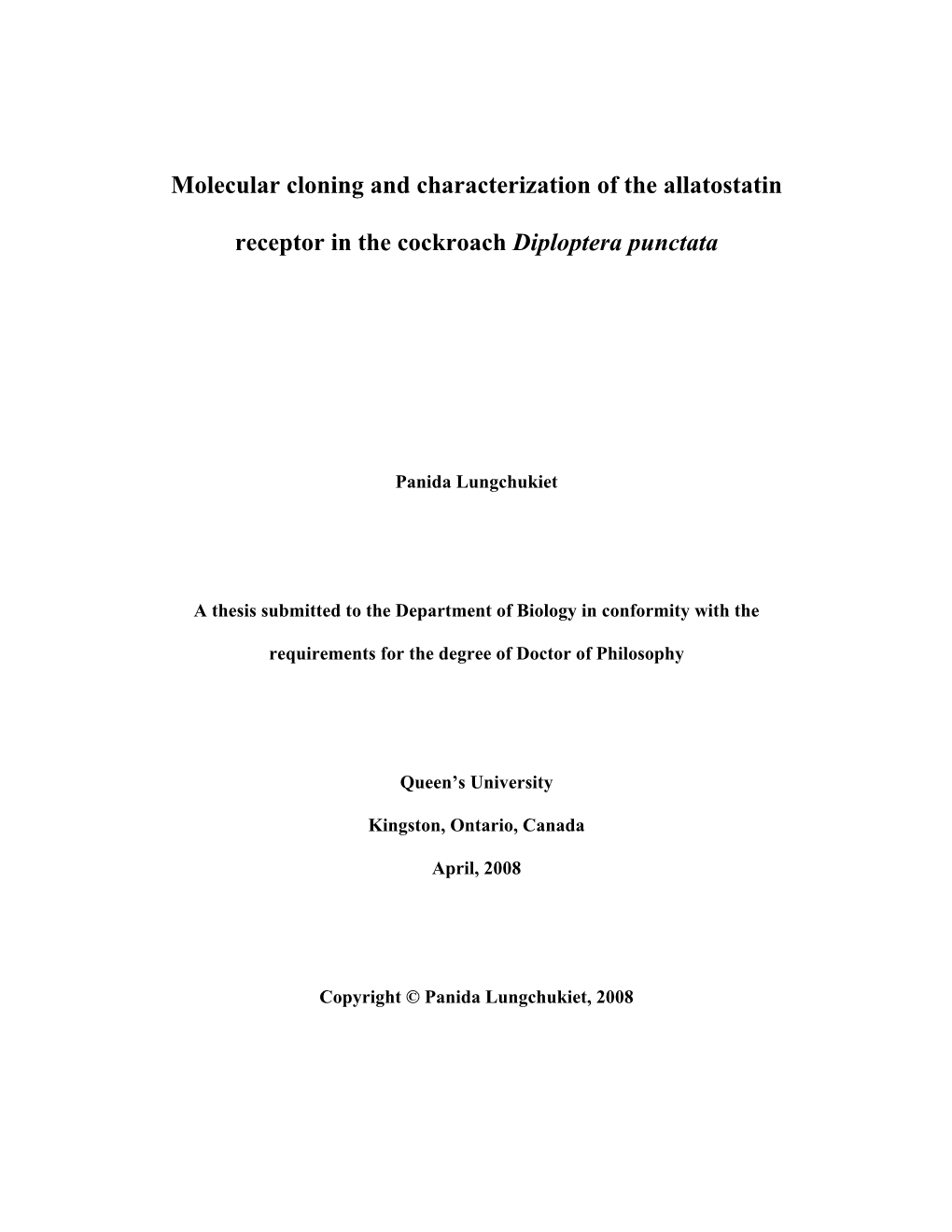 Molecular Cloning and Characterization of the Allatostatin