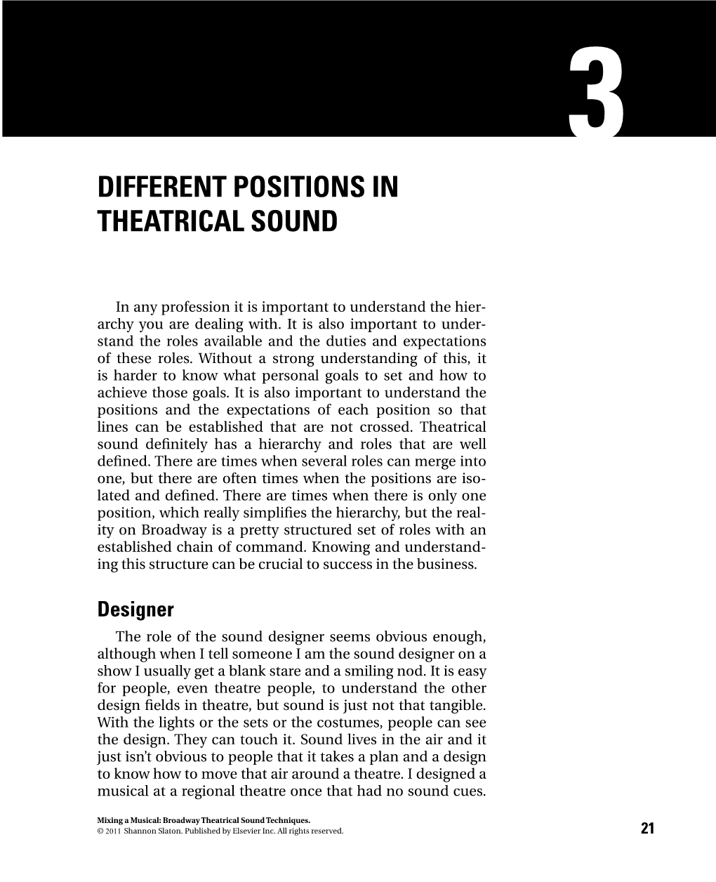 Different Positions in Theatrical Sound