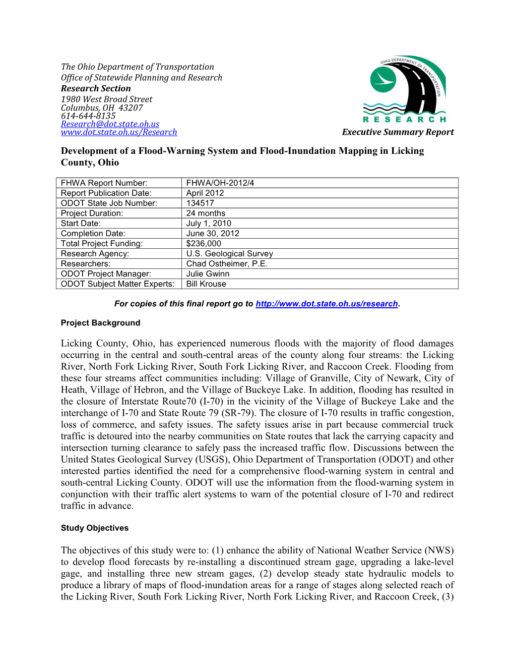 Development of a Flood-Warning System and Flood-Inundation Mapping in Licking County, Ohio