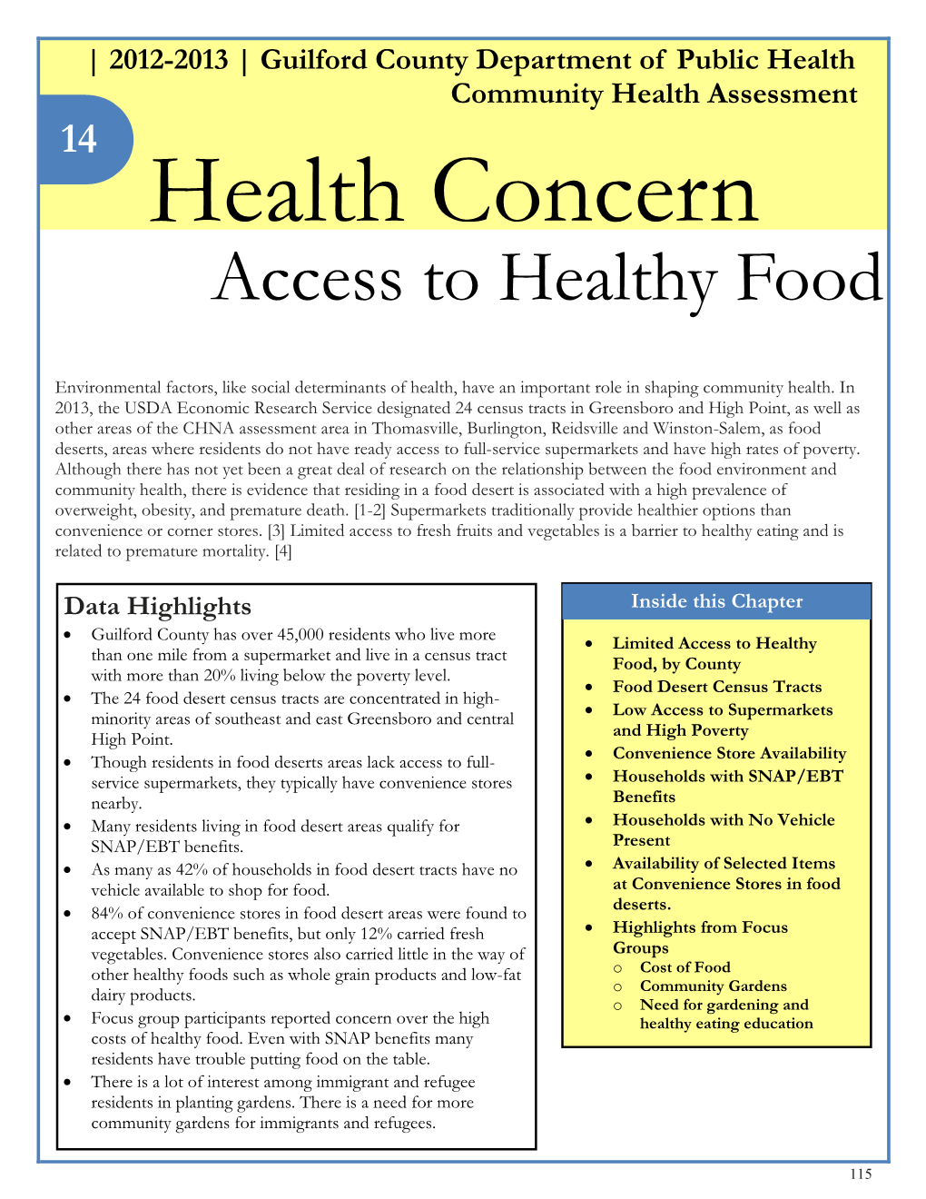 Health Concern Access to Healthy Food