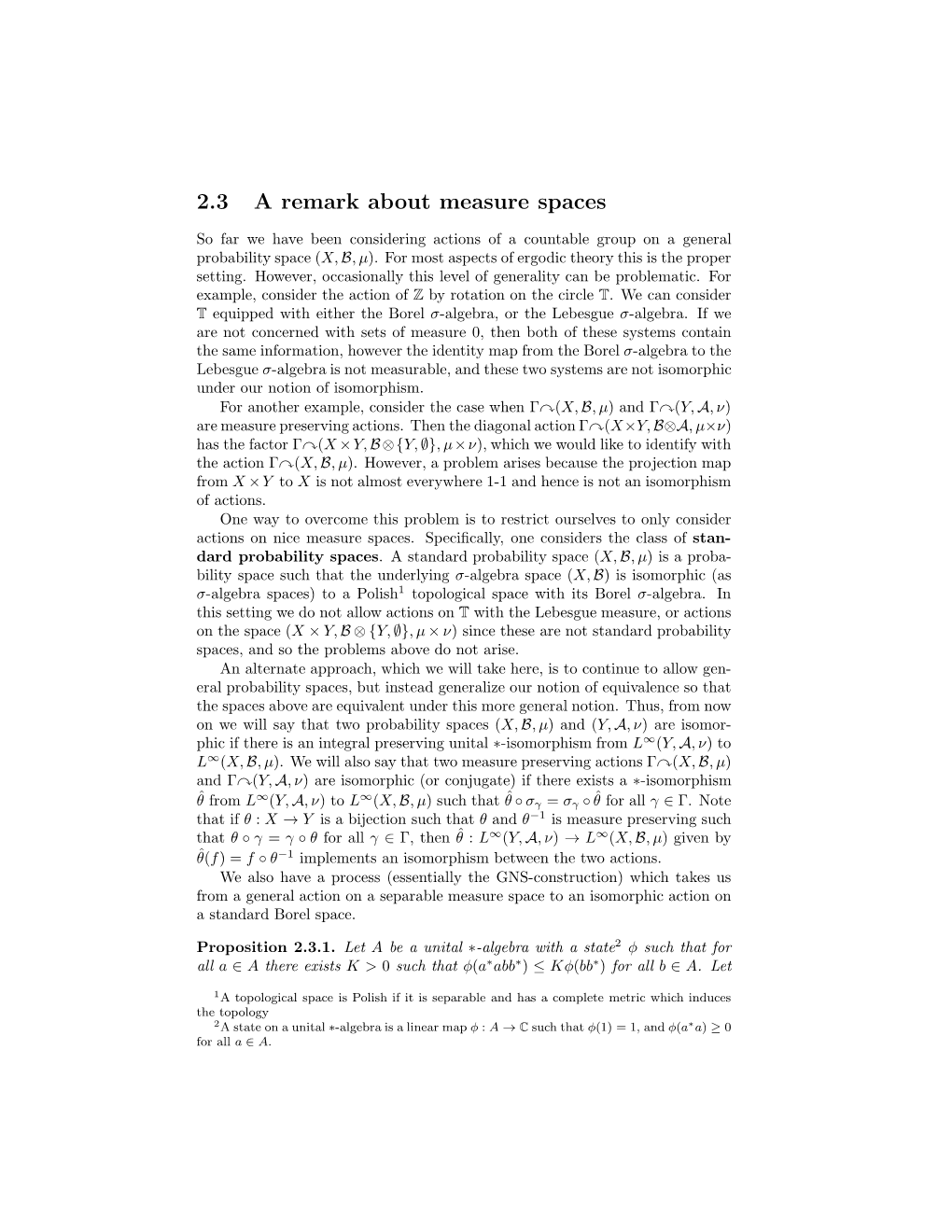 2.3 a Remark About Measure Spaces