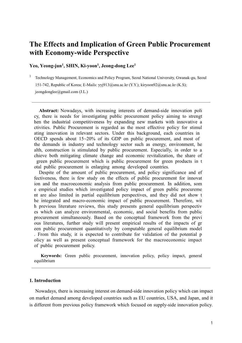 The Effects and Implication of Green Public Procurement with Economy-Wide Perspective