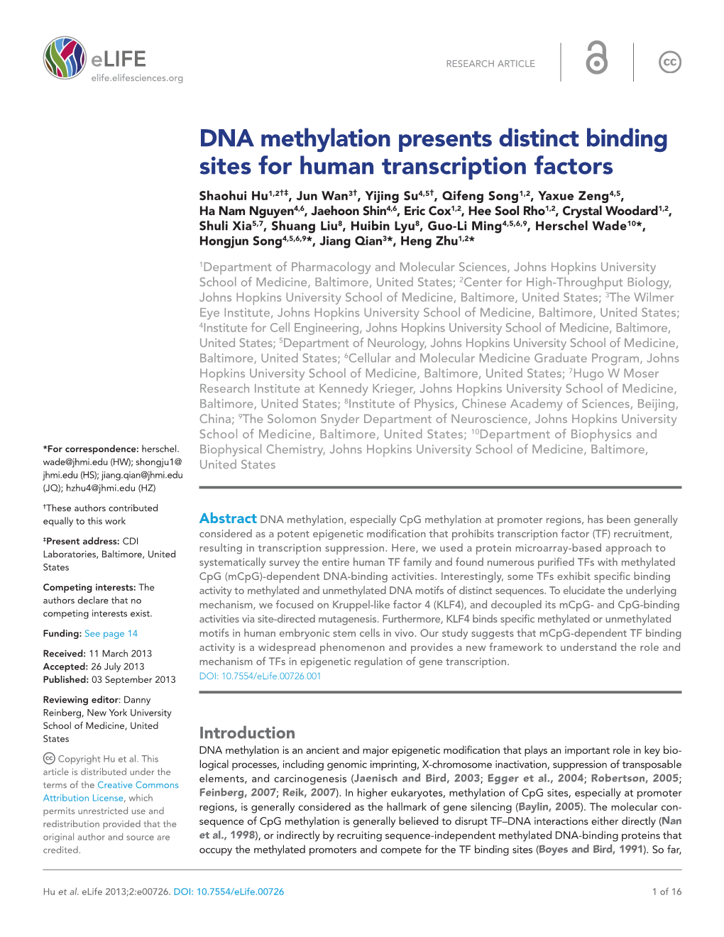 DNA Methylation Presents Distinct Binding Sites for Human