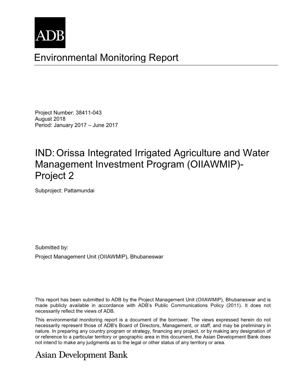 Environmental Monitoring Report IND:Orissa Integrated Irrigated