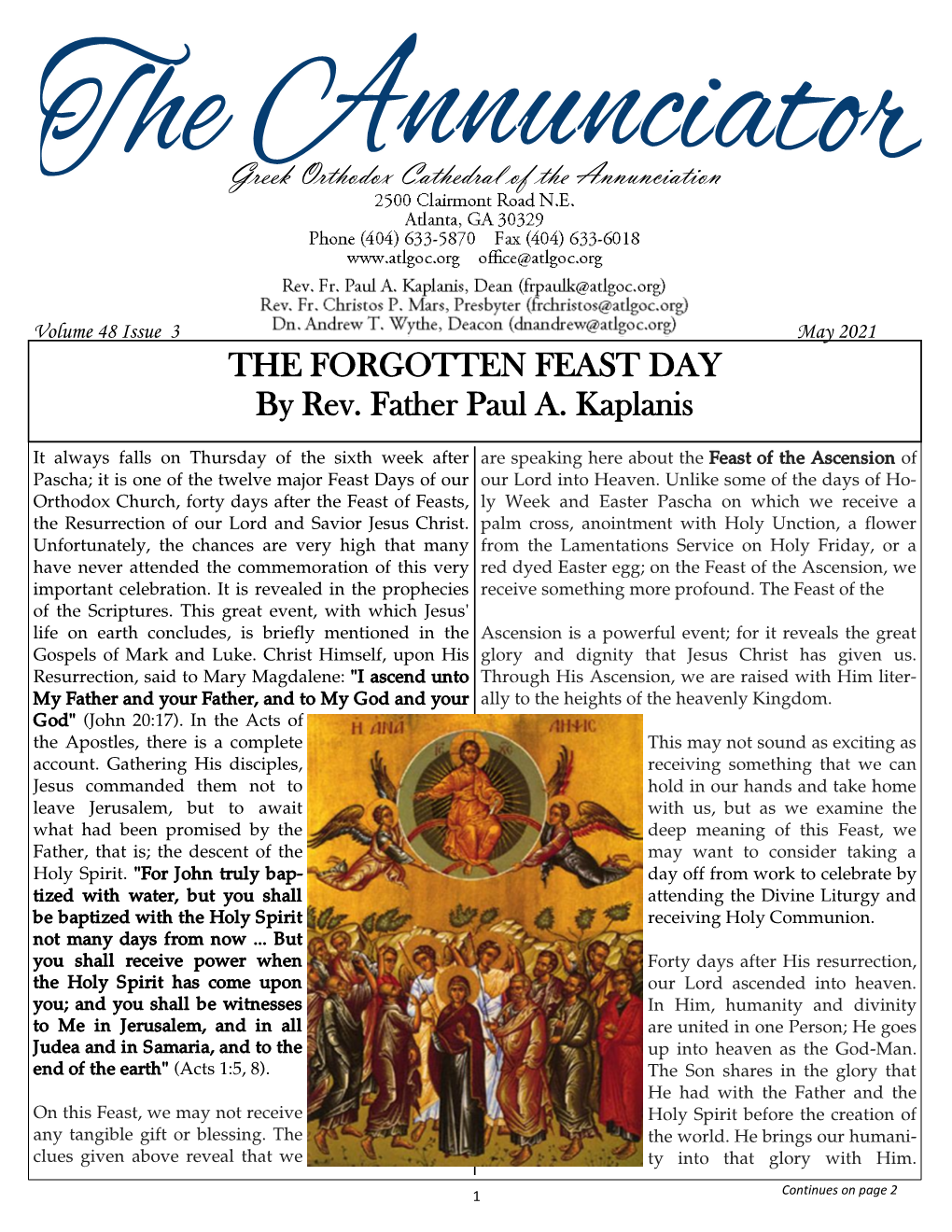 THE FORGOTTEN FEAST DAY by Rev. Father Paul A. Kaplanis