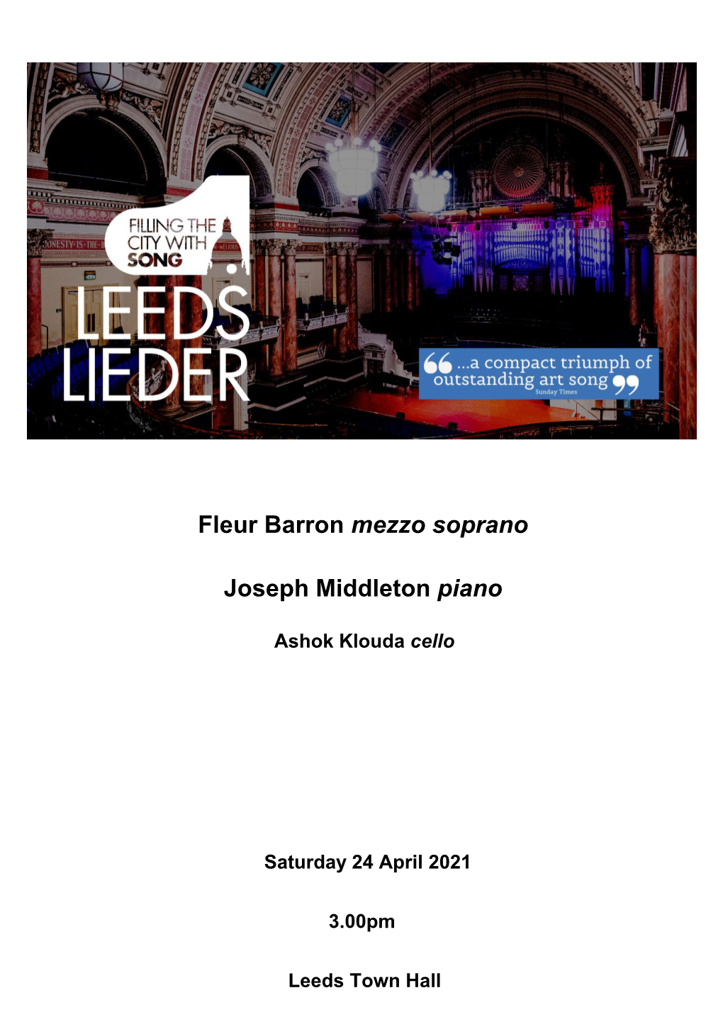 Fleur Barron Mezzo Soprano Joseph Middleton Piano