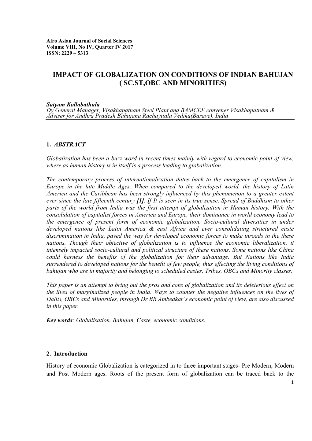 Impact of Globalization on Conditions of Indian Bahujan ( Sc,St,Obc and Minorities)