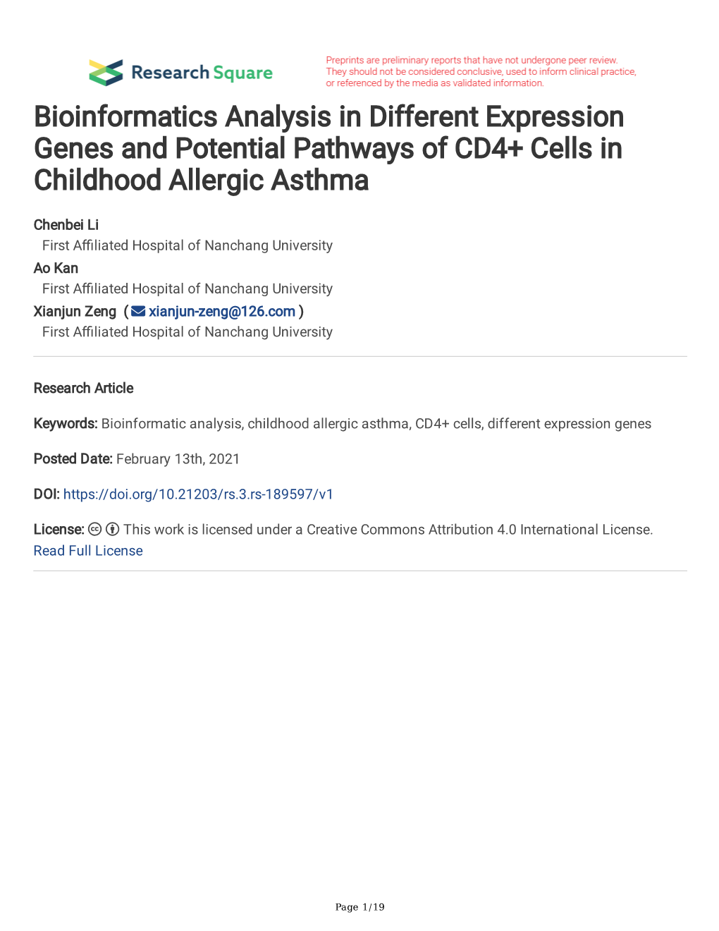 Bioinformatics Analysis in Different Expression Genes and Potential Pathways of CD4+ Cells in Childhood Allergic Asthma