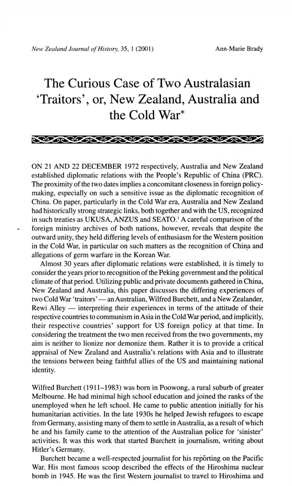 The Curious Case of Two Australasian 'Traitors', Or, New Zealand, Australia and the Cold War*