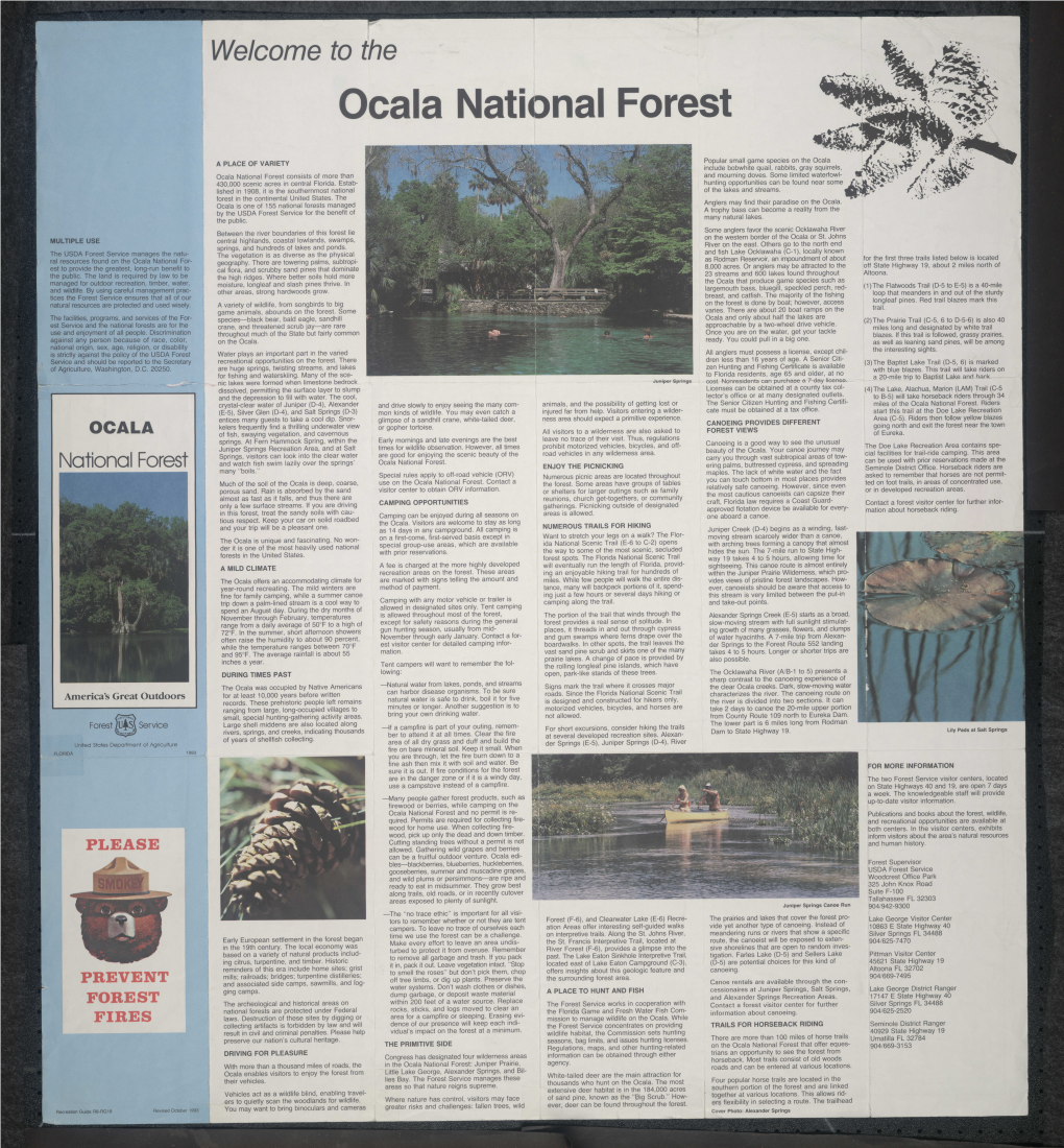 Ocala National Forest Consists of Mor Than Wlits, Hunting Opportunities Can Be Found Near Some 430,000 Scenic Acres in Central Florida