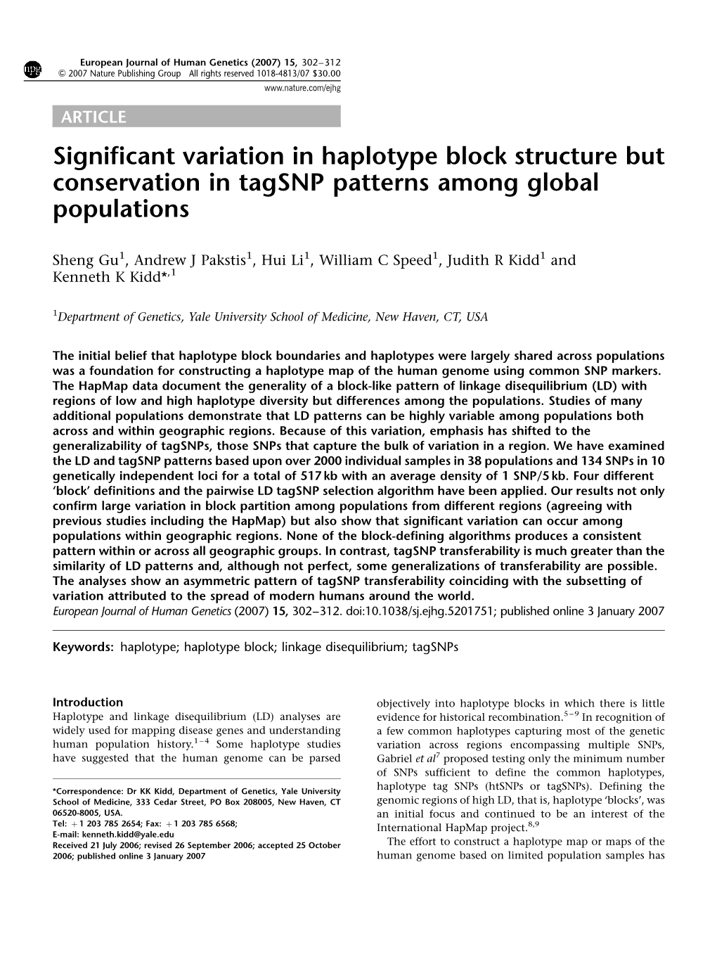 Significant Variation in Haplotype Block Structure but Conservation in Tagsnp Patterns Among Global Populations