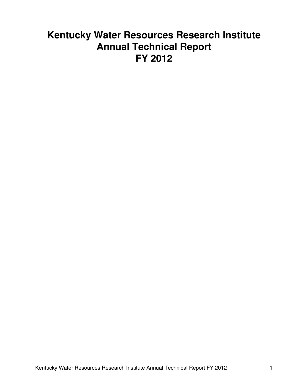 Kentucky Water Resources Research Institute Annual Technical Report FY 2012