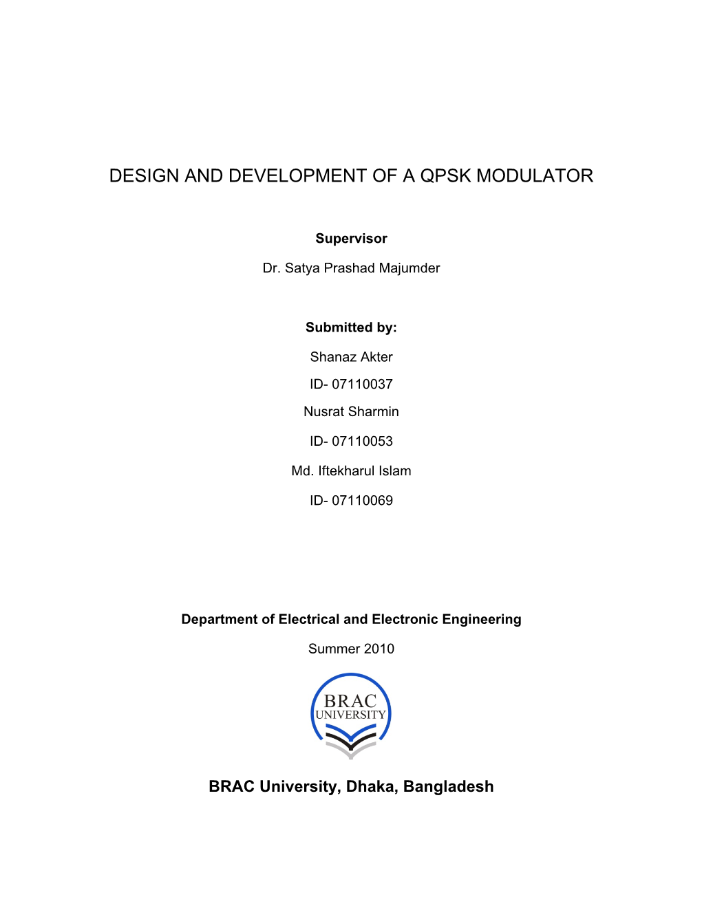 Design and Development of a Qpsk Modulator