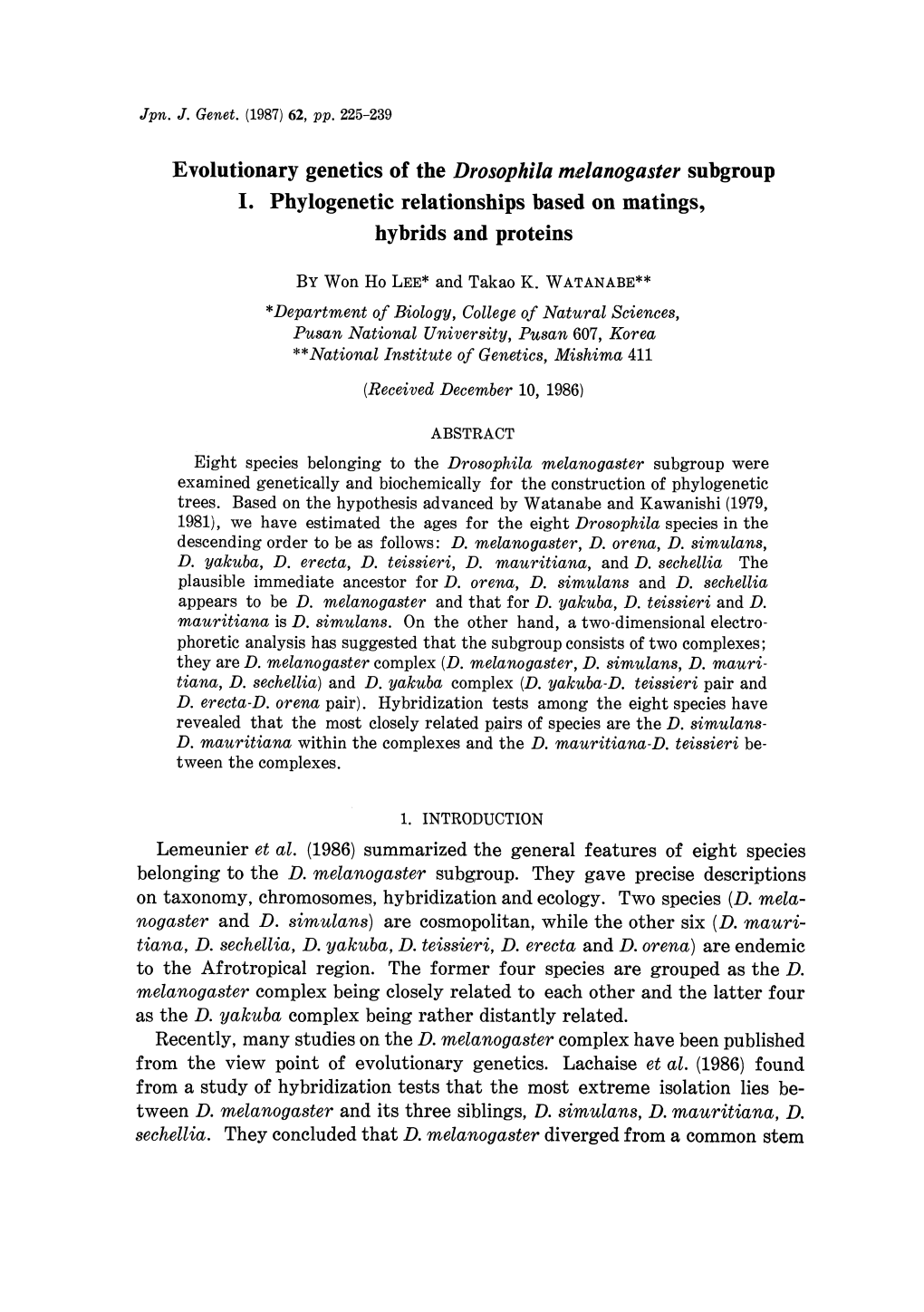 Evolutionary Genetics of the Drosophila Melanogaster Subgroup I