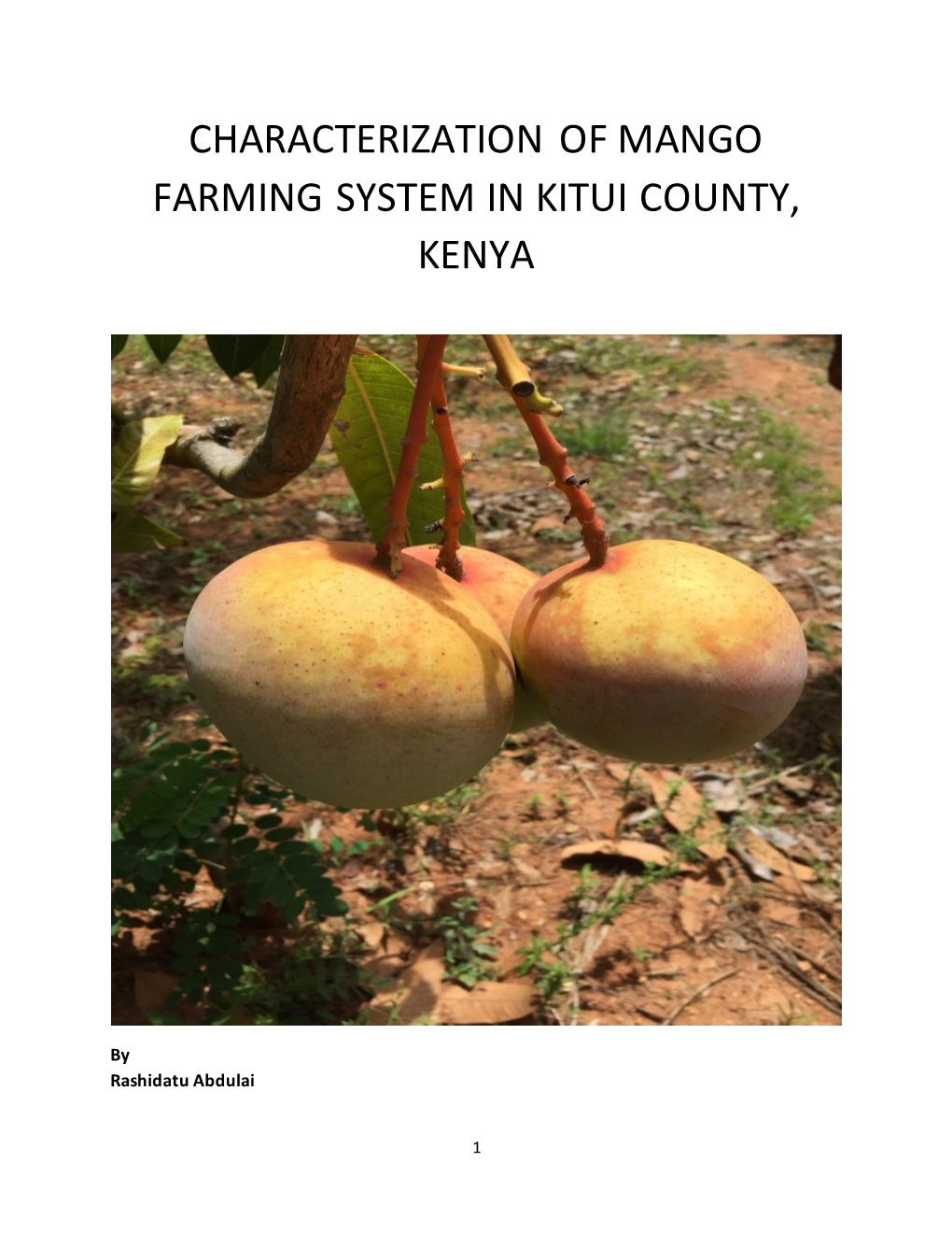Characterization of Mango Farming System in Kitui County, Kenya