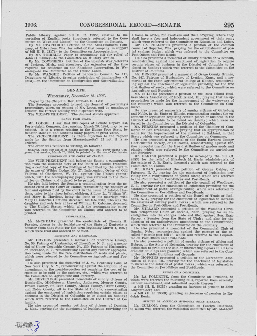 1906. Congressional Record-Senate. 295